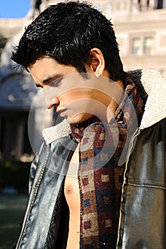 Hunky young man in a leather jacket