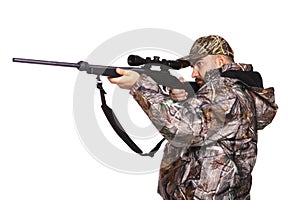 Hunter aiming a rifle