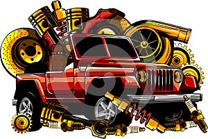 Hunter car jeep vector illustration on white background. digita hand draw design