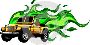 Hunter car jeep vector illustration on white background. digita hand draw design