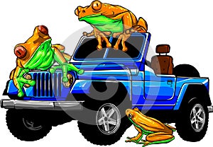 Hunter car jeep vector illustration on white background. digita hand draw design