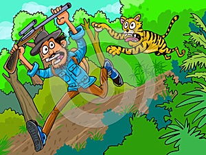 The hunter is chased by the tiger