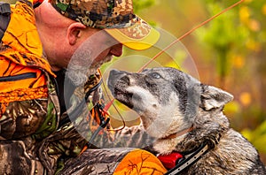 Hunter and his elkhound outdoor - hunting season