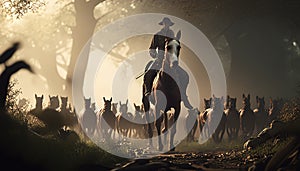 the hunter and hounds digital art illustration, Generative AI