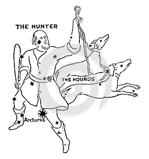 The Hunter and Hounds vintage illustration