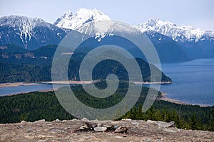 Hunter Logging Road viewpoint: Stave Lake, forest and mountains, BC