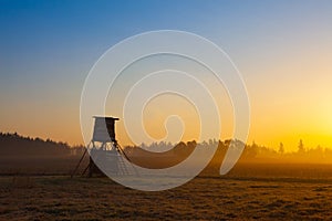 Hunter lookout tower in the morning mist