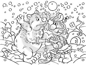 Hunter and polar bear