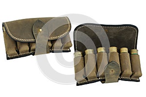 Hunter rifle ammo ammunition bandoliers with cartridges photo