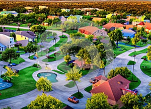 Hunterâs Pond Village Green neighborhood in San Antonio, Texas USA.