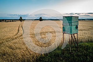 Hunter tower cabin in wheat fields