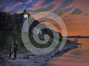 Hunters and Lighthouse at Dawn