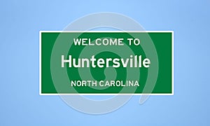 Huntersville, North Carolina city limit sign. Town sign from the USA