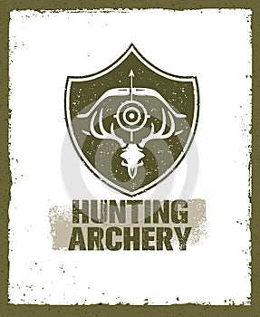 Hunting Archery Outdoor Activity Sign concept. Creative Vector Design Elements On Distressed Background.