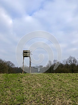 Hunting cabin at the edge of the forest