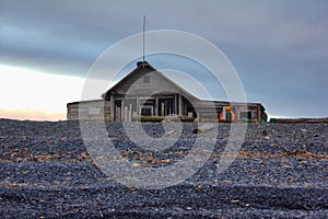 Hunting cabin on shore of the Arctic ocean