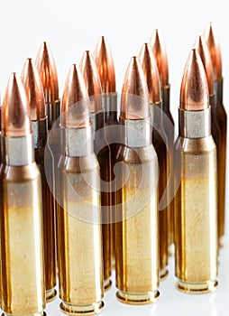 Hunting cartridges of caliber on a white background. 308 Win