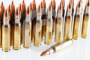 Hunting cartridges of caliber on a white background. 308 Win