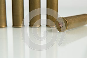 Hunting cartridges, cartridges on white background, hunting ammunition