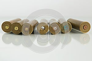 Hunting cartridges, cartridges on white background, hunting ammunition