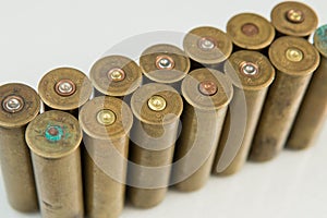 Hunting cartridges, cartridges on white background, hunting ammunition