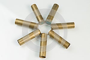 Hunting cartridges, cartridges on white background, hunting ammunition
