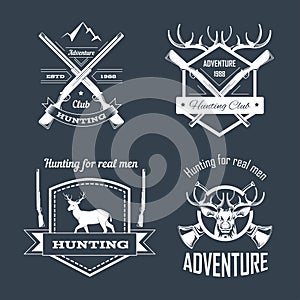 Hunting club or hunt adventure logo templates set