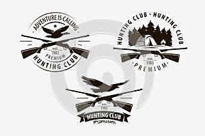 Hunting club set of labels. Hunt logo. Vector illustration