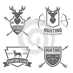 Hunting club vector black labels, badges, emblems