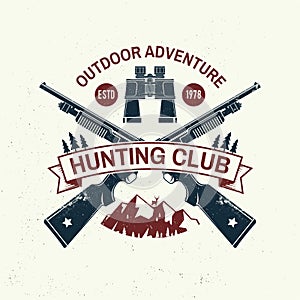 Hunting club. Vector. Concept for shirt or label, print or tee. Vintage typography design with hunting gun, binoculars