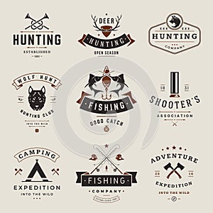Hunting clubs and fish associations vintage vector logos set