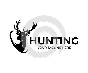 Hunting and deer with horns, logo design. Nature and wildlife, vector design photo