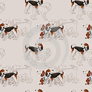 hunting dogs hounds on a gray background. seamless pattern