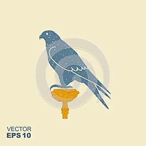 Hunting Falcon. Vector flat illustration with scuffed effect