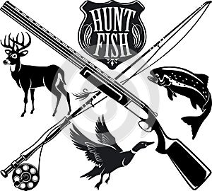 Hunting and fishing emblem logo