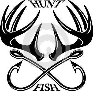 Hunting and fishing emblem logo