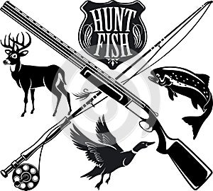 Hunting and fishing emblem logo photo