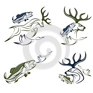 hunting and fishing labels and design elements