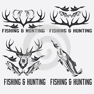hunting and fishing labels and design elements