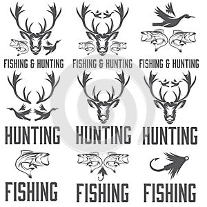 Hunting and fishing labels and design elements