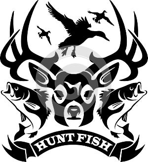 Hunting and fishing vector background logo