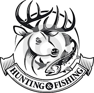 Hunting and fishing vector emblem and label photo