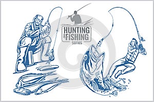 Hunting and fishing vintage emblem