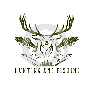 Hunting and fishing vintage emblem design template