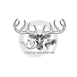 Hunting and fishing vintage emblem vector design