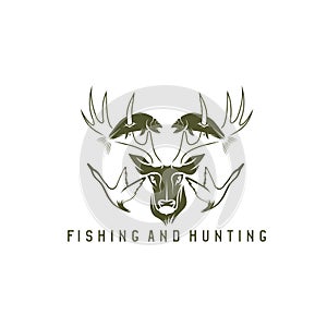 Hunting and fishing vintage emblem vector design