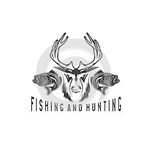 Hunting and fishing vintage emblem vector design