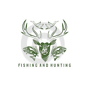 Hunting and fishing vintage emblem vector design