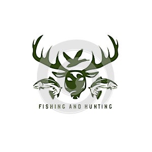 Hunting and fishing vintage emblem vector design