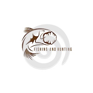 Hunting and fishing vintage emblem vector design